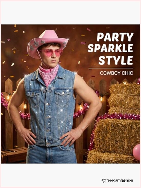 Cowboy Hat with Sequins Stars & Tiara Belt for Rodeo Party Sunglasses main image 7